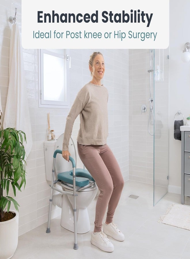 PELEGON Raised Toilet Seat with Handles (400lb) - Adjustable Height & Width Toilet Chair with Arms, Toilet Riser with Handles, Toilet Chair Over Toilet, Handicap Toilet Seat for Elderly (Teal) - Image 2